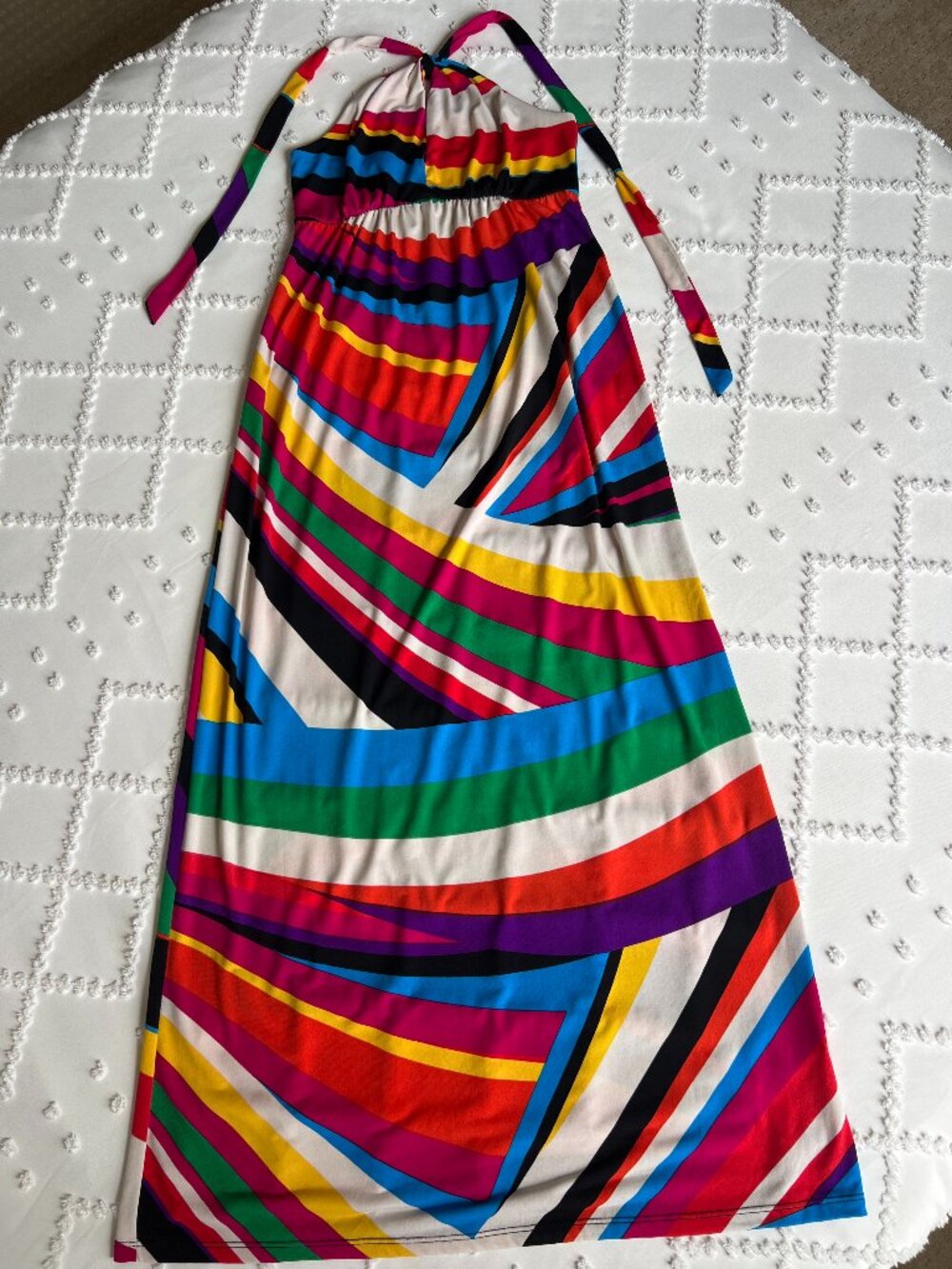 MOA MOA Multicolor Rainbow Stripe Halter - Vacation - Maxi Dress SIZE MEDIUM